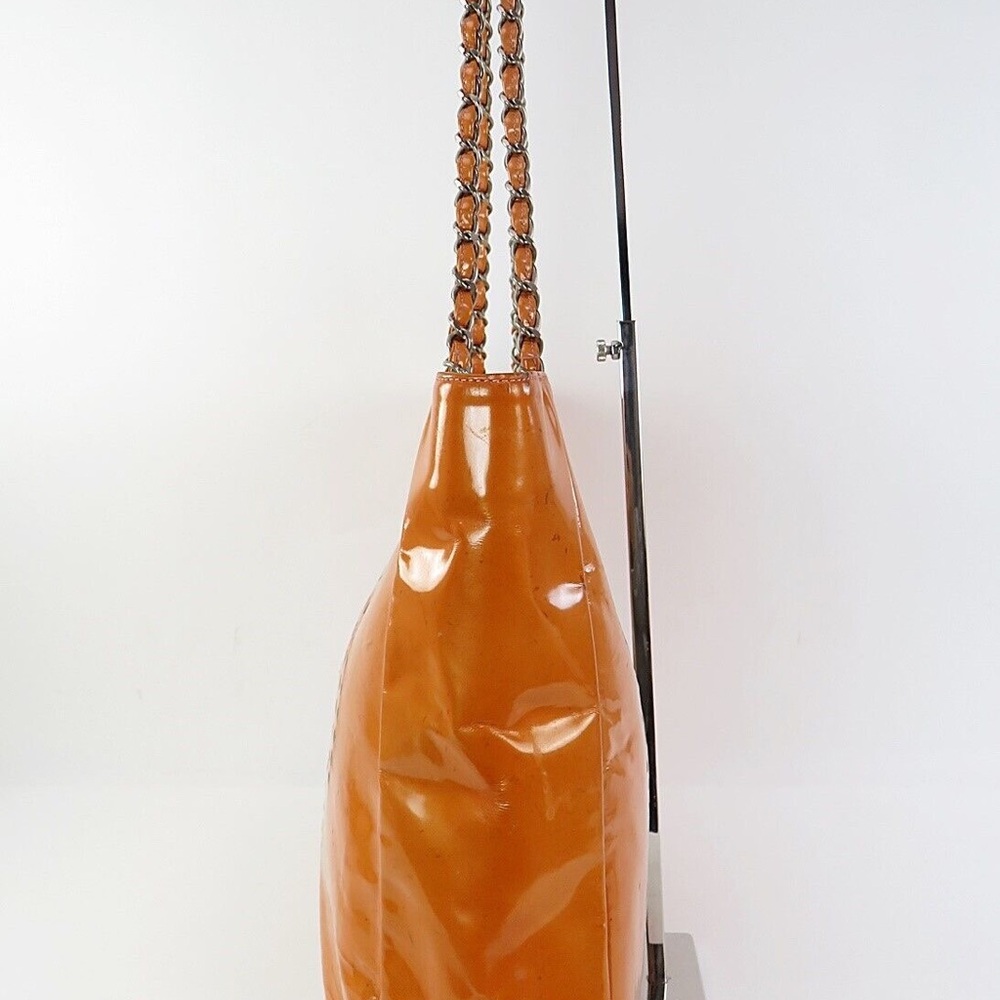 Auth CHANEL Triple Coco Orange Patent Leather Chain Tote Bag Purse #55410